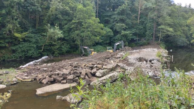 Scotton Weir removal work in progress July 2022